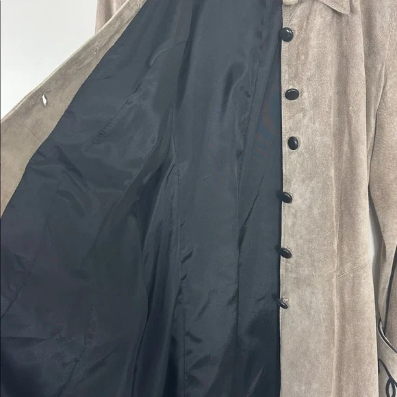 Char Santa Fe Vintage Taupe Tan & Black Long Suede Embroidered Button Up Coat 8 - Picture 5 of 7